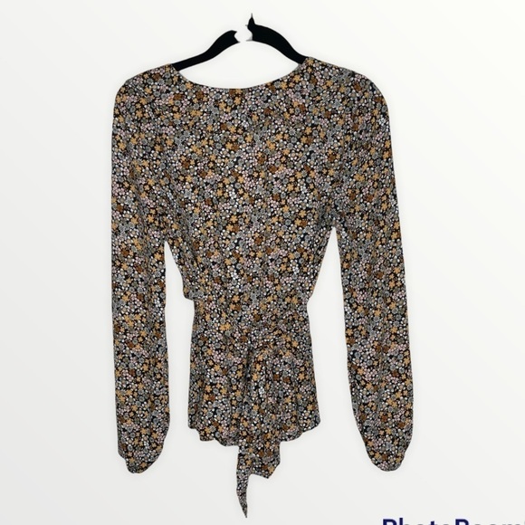 Max Studio Floral Ruffle Wrap Peplum Long Sleeve Top Small - Picture 13 of 13
